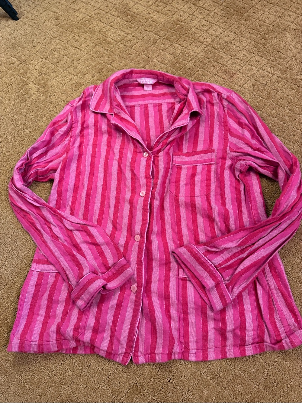 Victoria’s Secret Pink Multi Color Striped Button Down Long Sleeve Women’s L